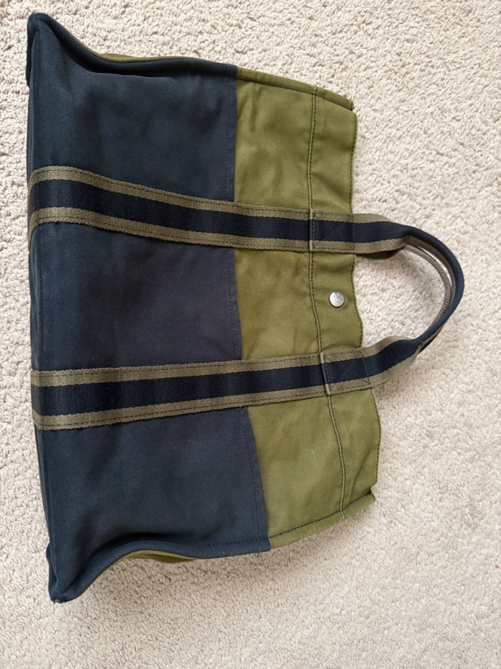 Hermes Olive and Black Canvas Duffel Tote
